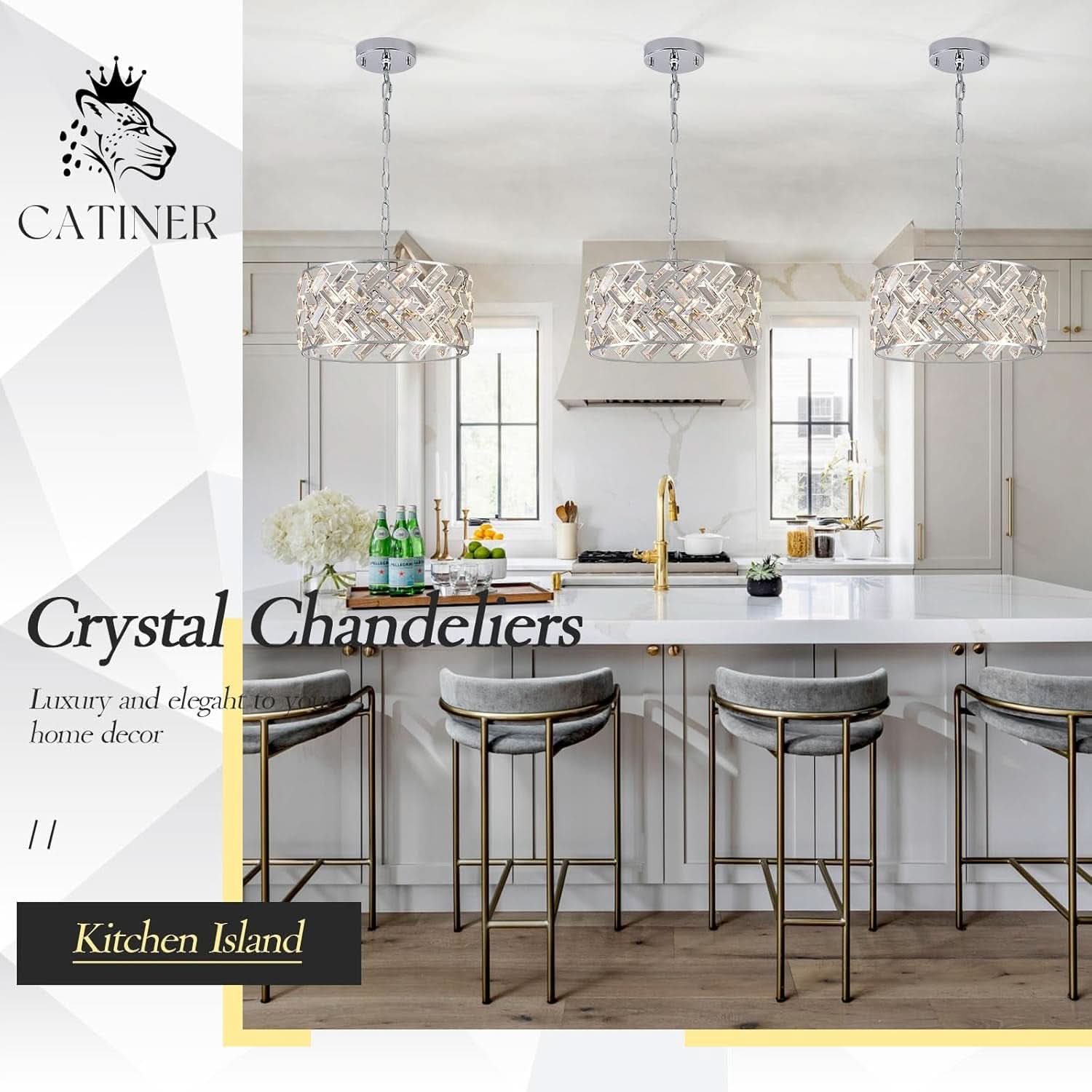 Chrome Crystal Chandelier 12 Inch Light Semi Flush