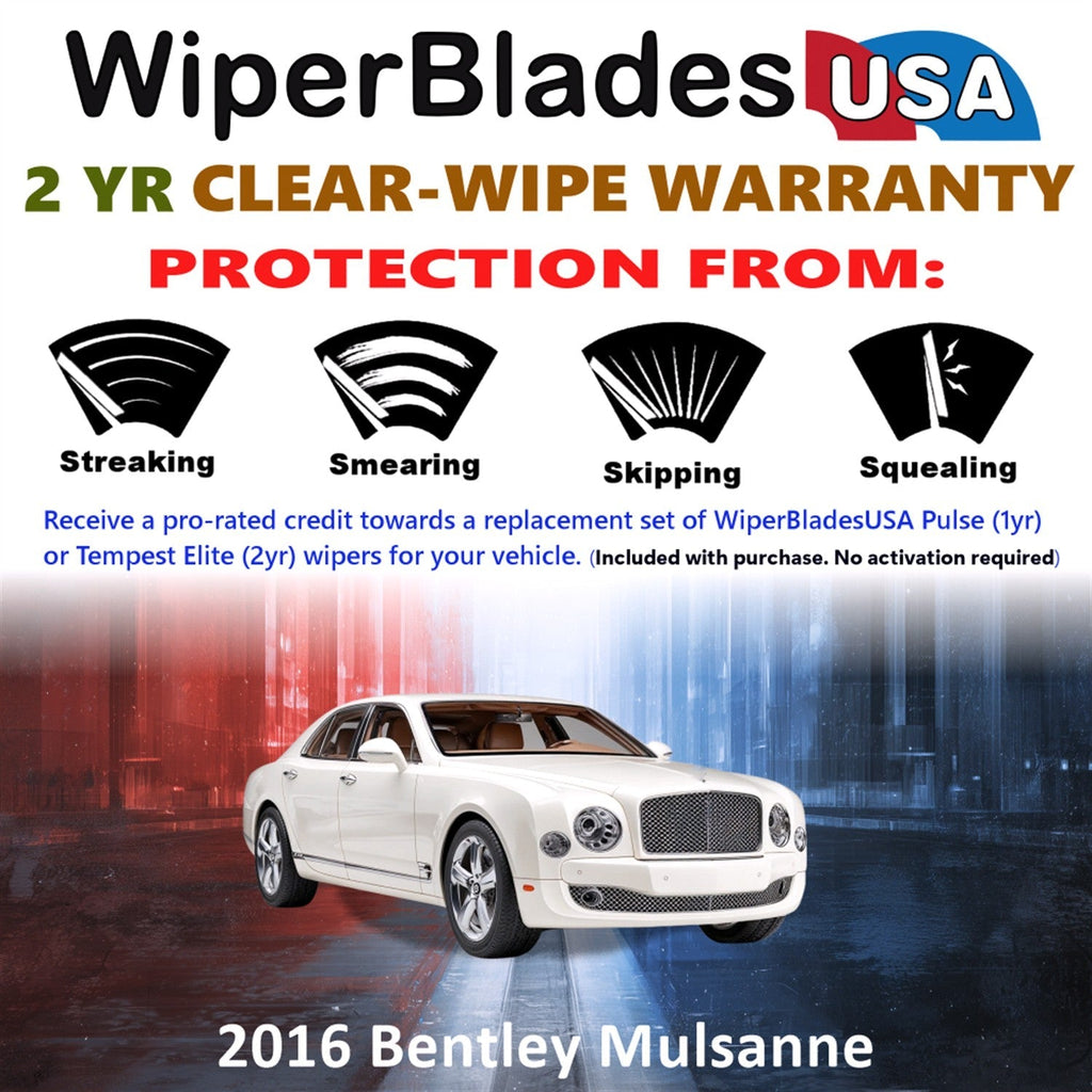 2016 Bentley Mulsanne Wiper Blades w/2yr Wear Warranty (Set of 2) Beam Wipers