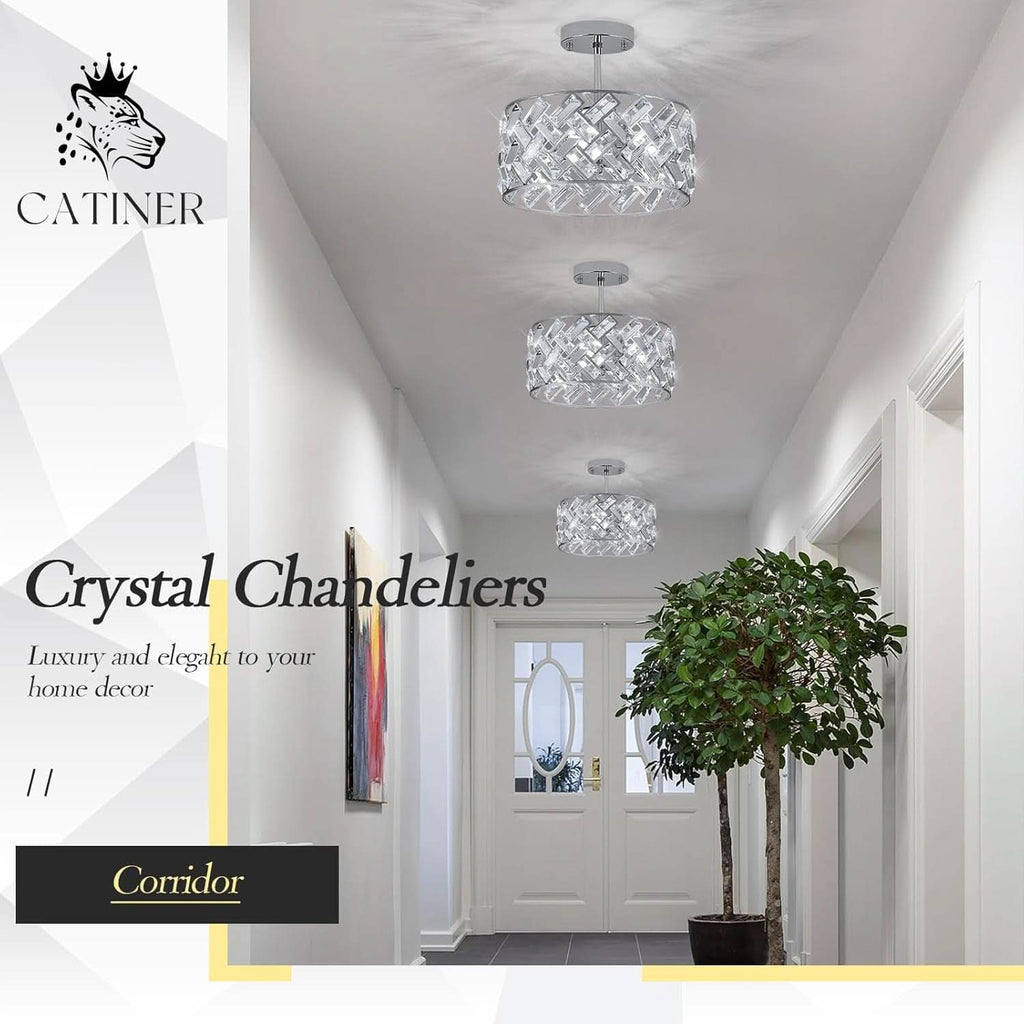 Chrome Crystal Chandelier 12 Inch Light Semi Flush