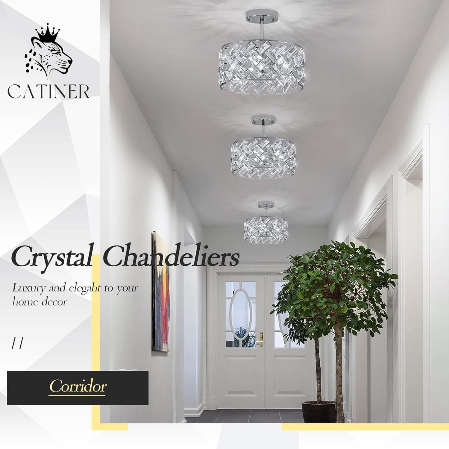 Chrome Crystal Chandelier 12 Inch Light Semi Flush